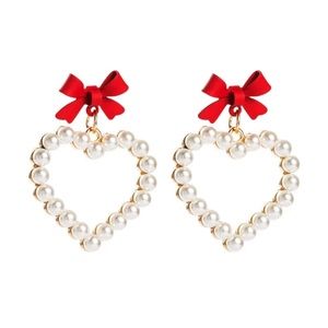 Pearl Bow Heart Earrings